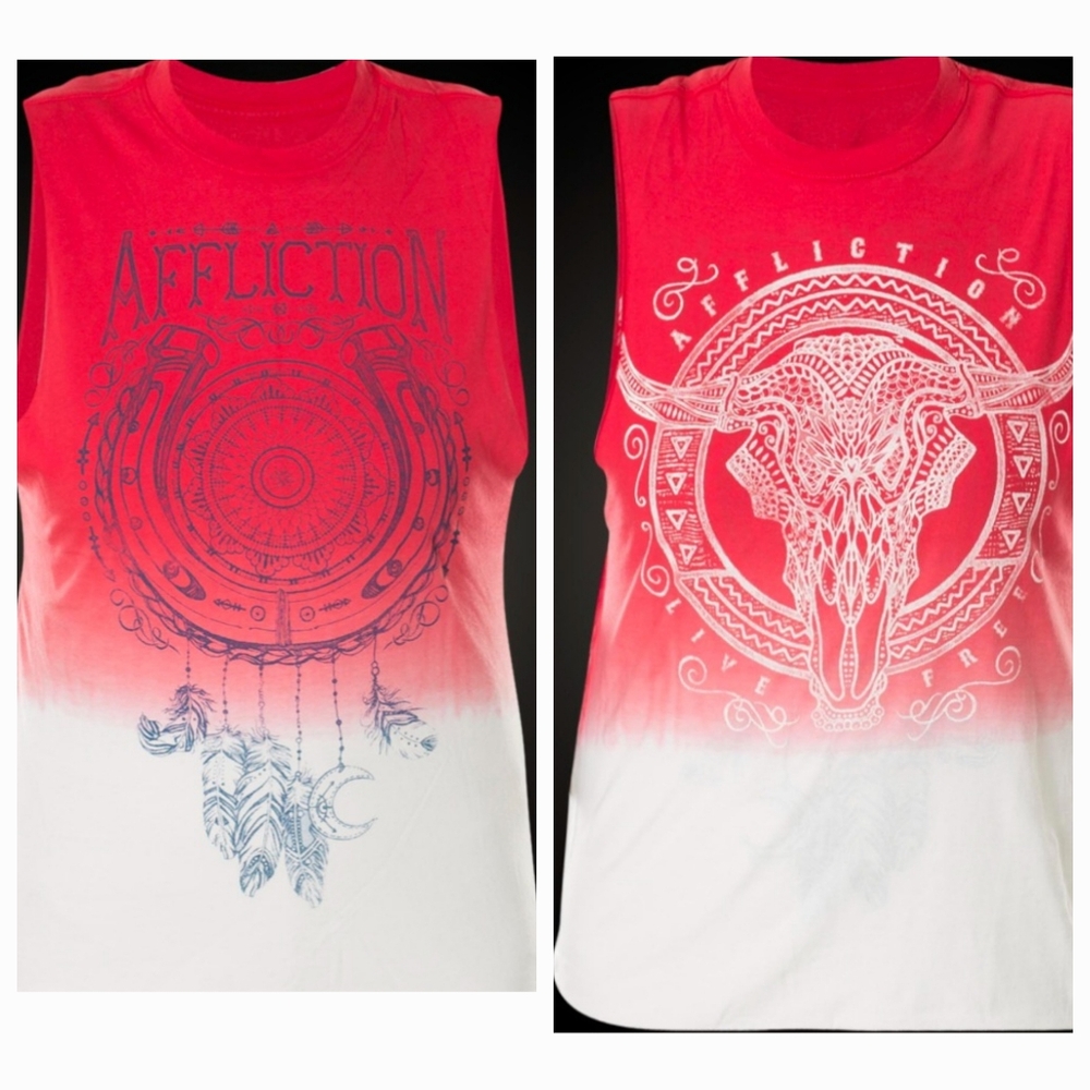 Affliction reversible Lucky Horseshoe Rev Sleeveless Tee in Red/White